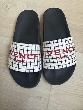 Givenchy Black and White Slide Sandals with Red Accent